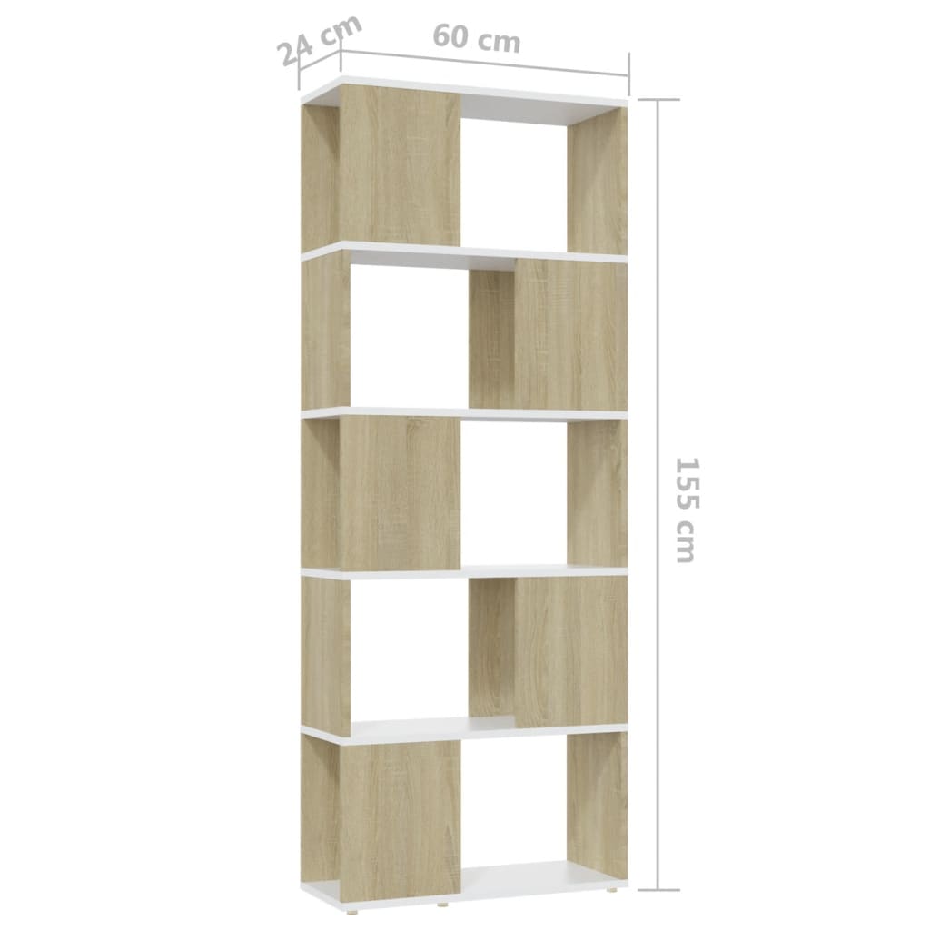 vidaXL Libreria/Divisorio Bianco e Rovere Sonoma 60x24x155 cm