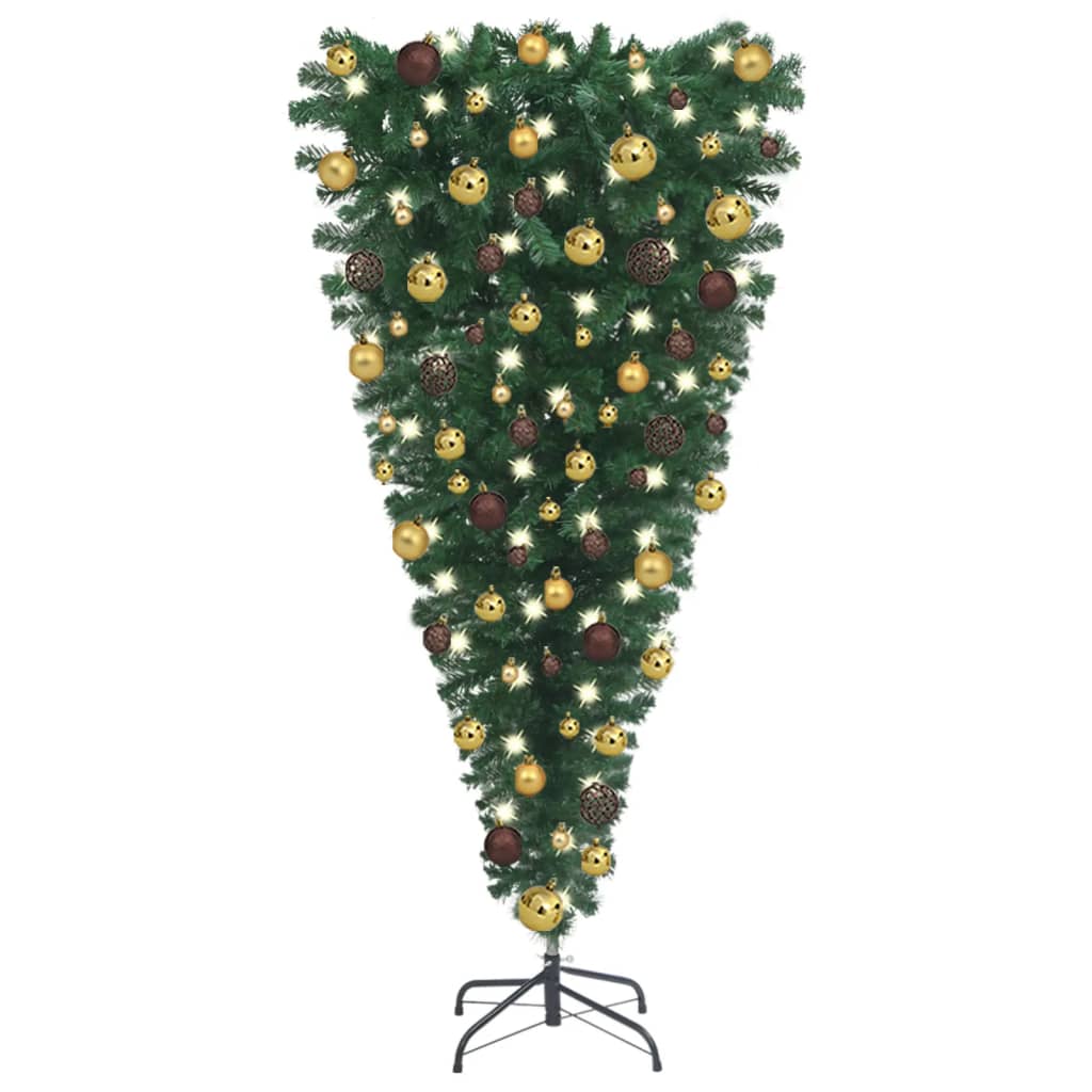 vidaXL Albero di Natale Artificiale Capovolto con LED e Palline 150 cm