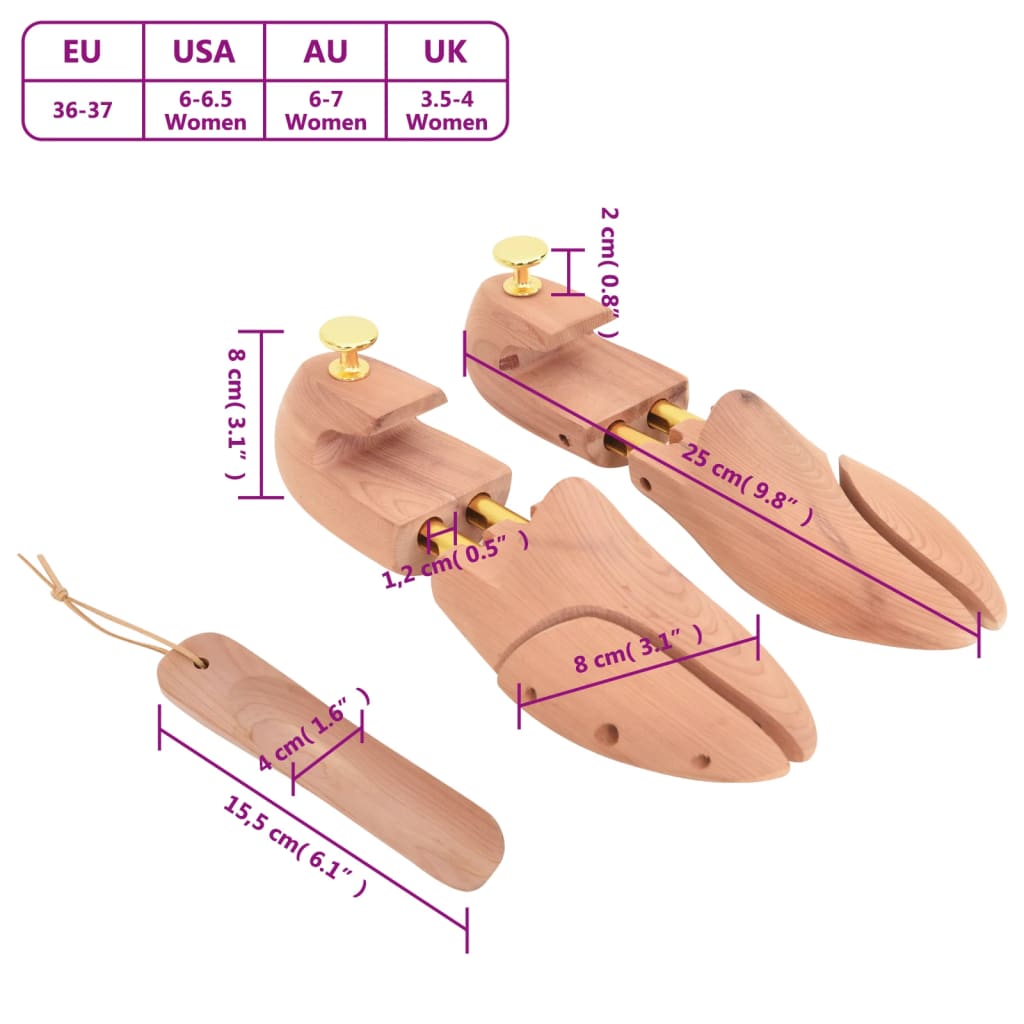 vidaXL Allarga Scarpe con Calzascarpe EU 36-37 Legno Massello Cedro