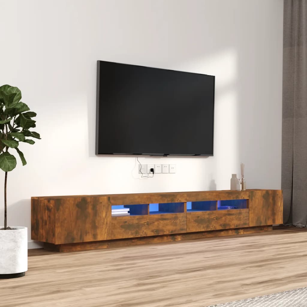 vidaXL Set Mobili TV 3pz con Luci LED Rovere Fumo in Legno Multistrato