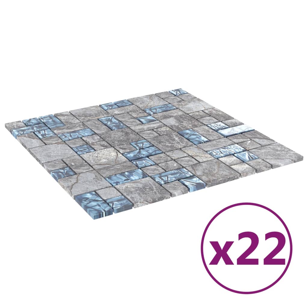 vidaXL Piastrelle Mosaico 22 pz Grigio e Blu 30x30 cm in Vetro