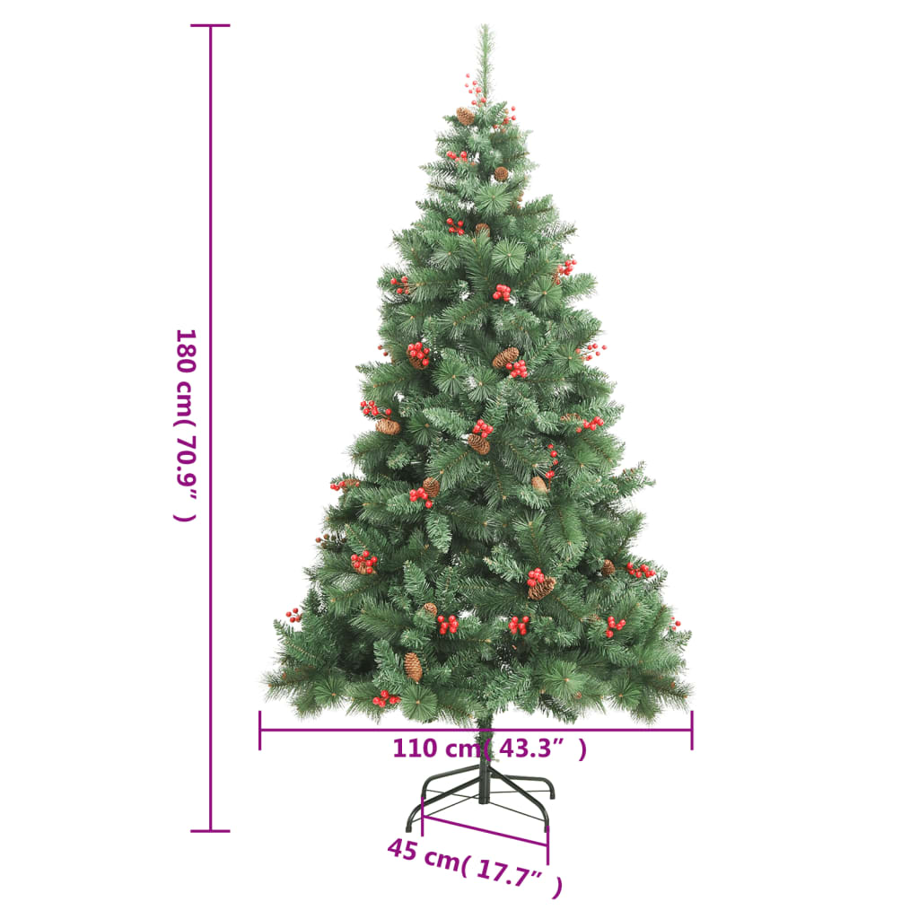 vidaXL Albero Natale Artificiale Incernierato con Pigne e Bacche 180cm