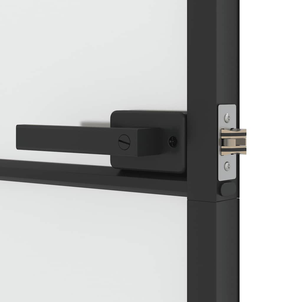 Porta Scorrevole Nera In Vetro Temperato E Alluminio, 90x205 Cm, Design Moderno, Montaggio Facile