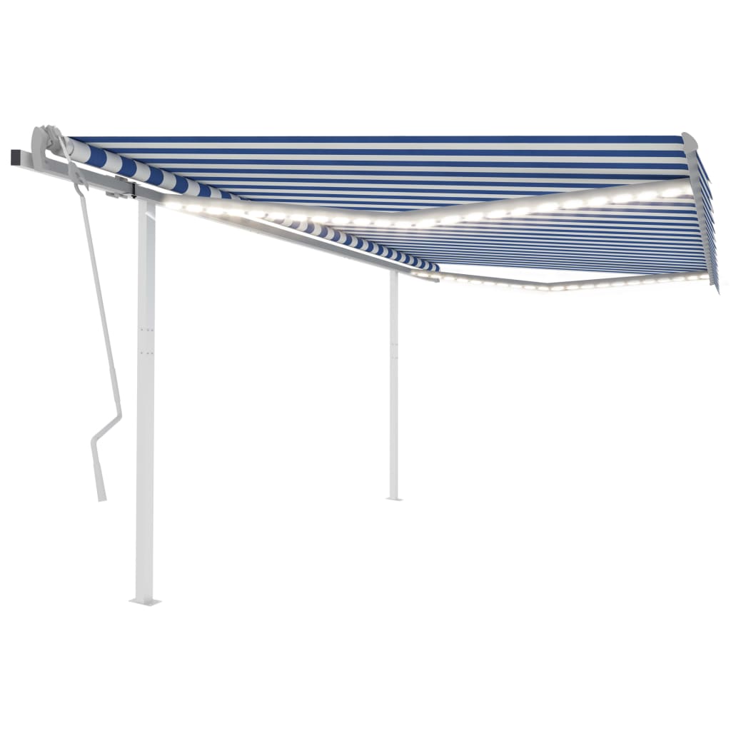 vidaXL Tenda da Sole Retrattile Manuale con LED 4,5x3,5 m Blu e Bianca