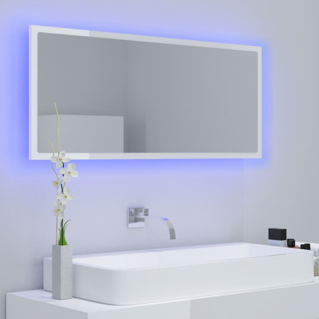 vidaXL Specchio da Bagno LED Bianco Lucido 100x8,5x37 cm in Acrilico