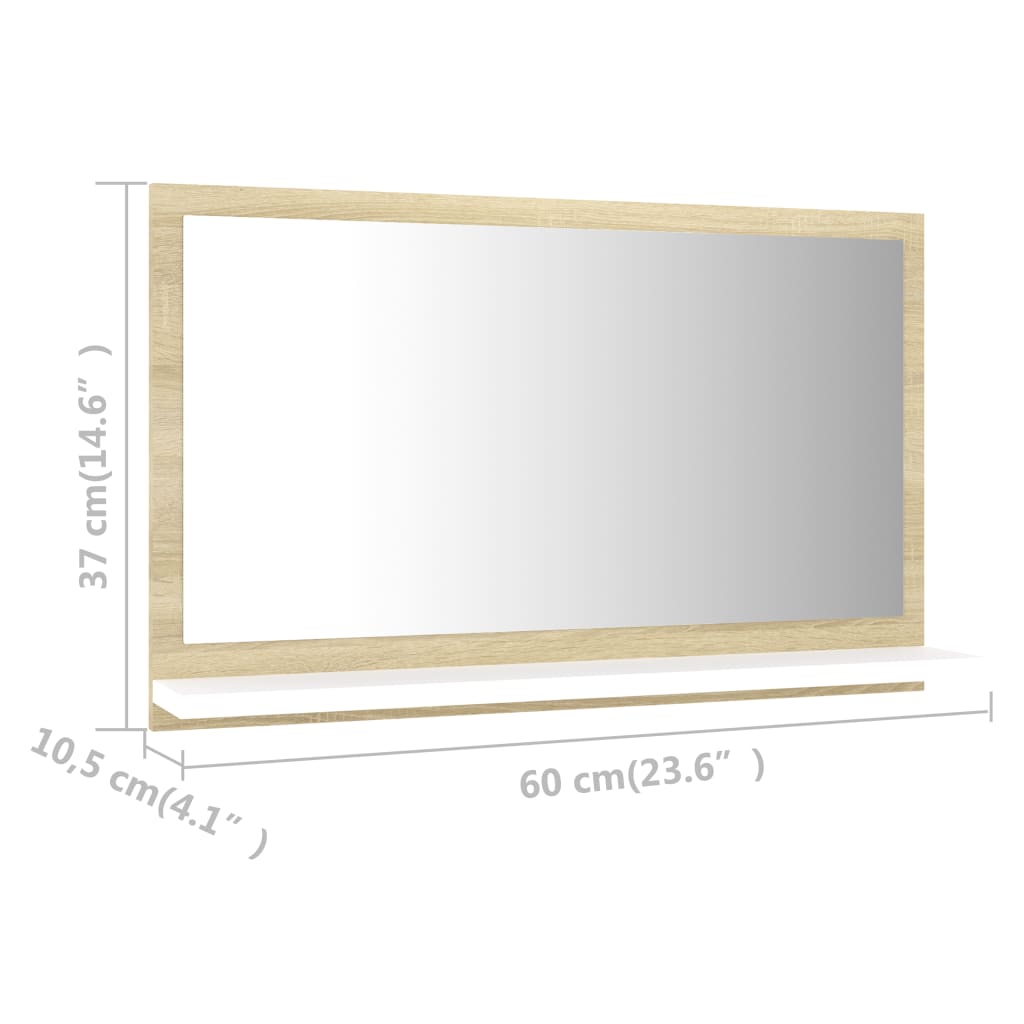 vidaXL Specchio Bagno Bianco e Rovere Sonoma 60x10,5x37 cm Multistrato