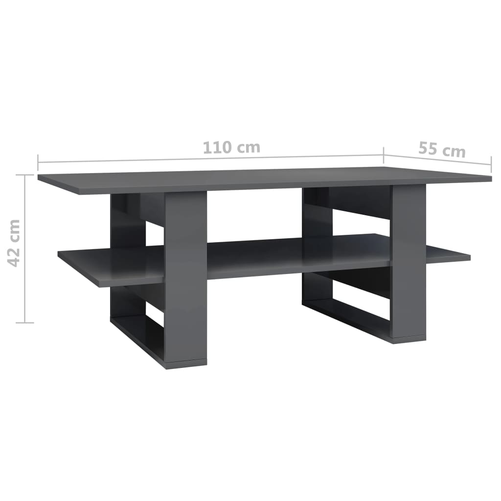 vidaXL Tavolino da Salotto Grigio Lucido 110x55x42cm Legno Multistrato