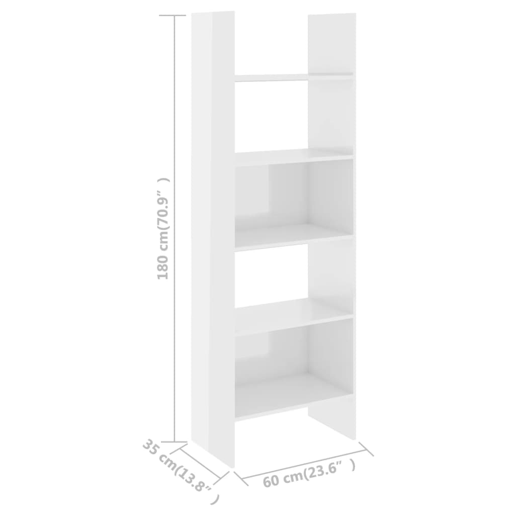 vidaXL Libreria Bianco Lucido 60x35x180 cm in Legno Multistrato