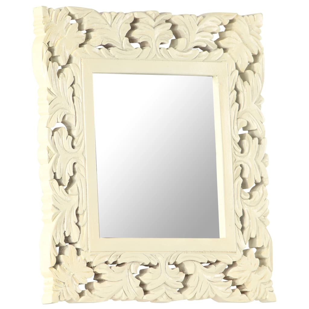 vidaXL Specchio Intagliato a Mano Bianco 50x50 cm in Massello di Mango