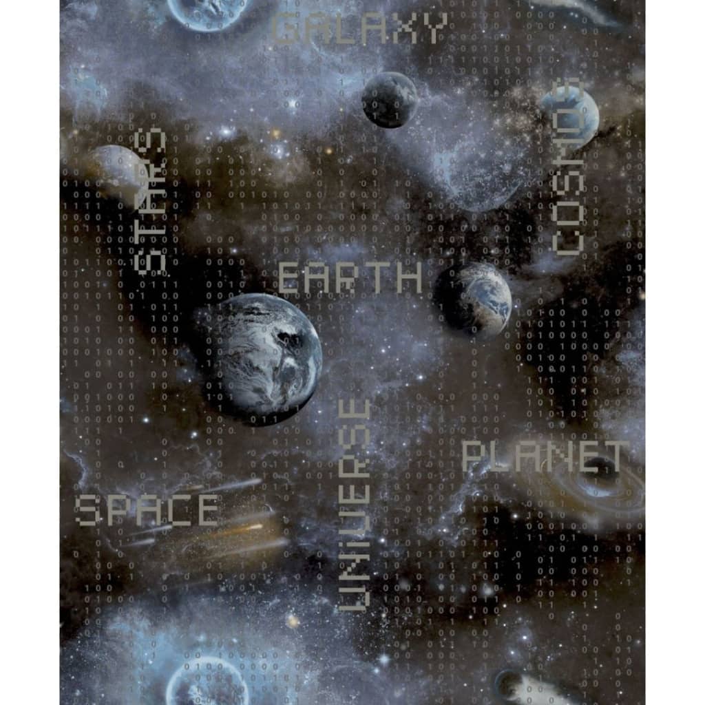 Noordwand Carta Parati Good Vibes Galaxy Planets and Text Blu e Nero