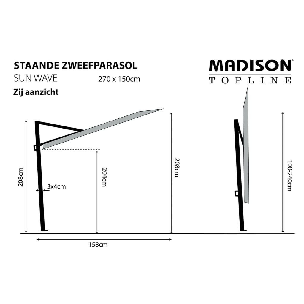 Madison Ombrellone da Balcone Sun Wave 270x150 cm Ecru PAC3P016