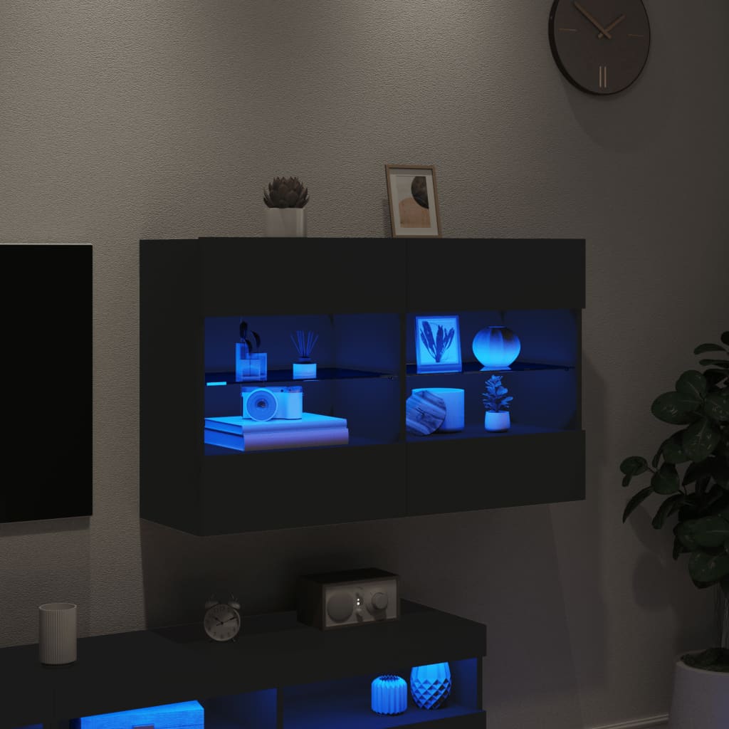 vidaXL Mobile TV a Parete con Luci LED Nero 98,5x30x60,5 cm
