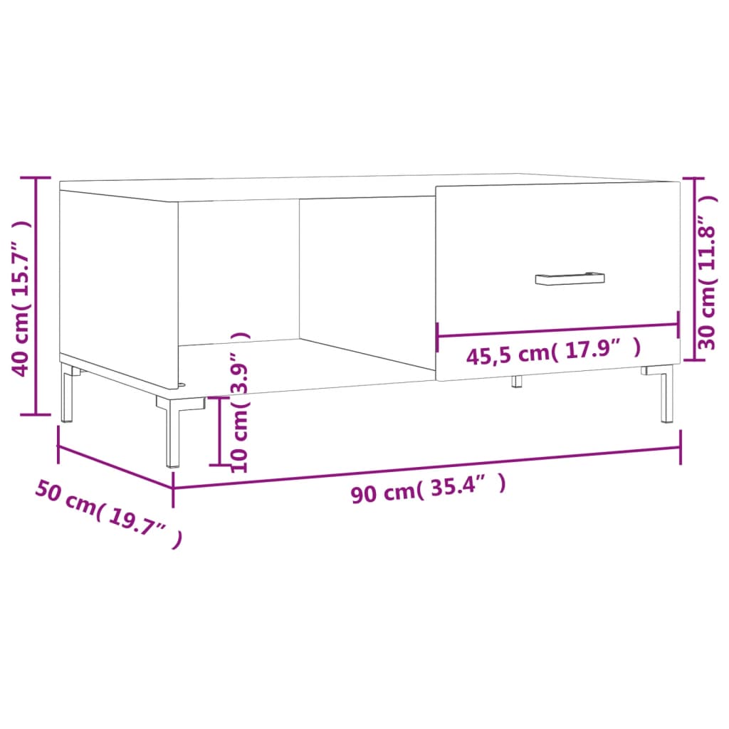 vidaXL Tavolino da Salotto Bianco 90x50x40 cm in Legno Multistrato
