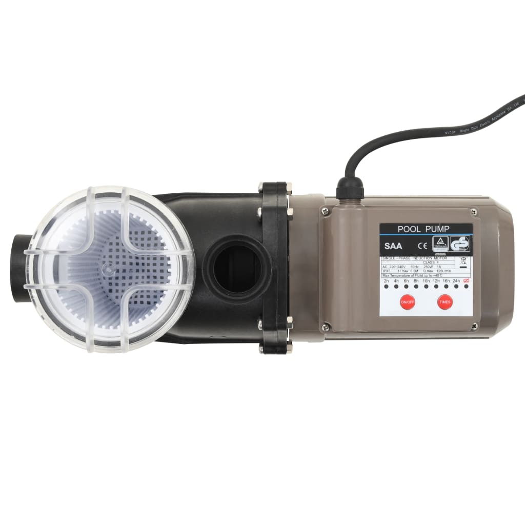 vidaXL Pompa per Piscina con Timer Nera 0,25 HP 8000 L/h