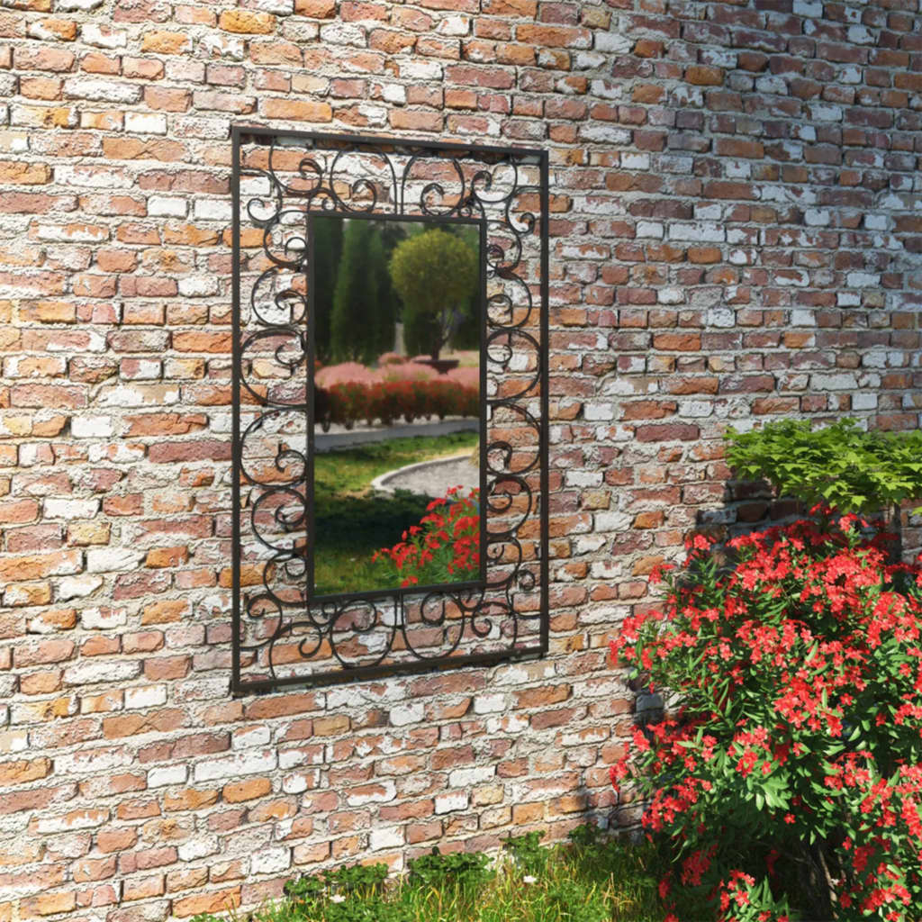 vidaXL Specchio da Parete per Giardino Rettangolare 50x80 cm Nero