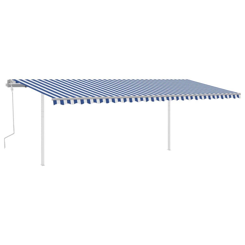 vidaXL Tenda da Sole Retrattile Manuale con Pali 6x3,5 m Blu e Bianca