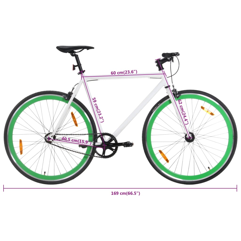 vidaXL Bicicletta a Scatto Fisso Bianca e Verde 700c 59 cm