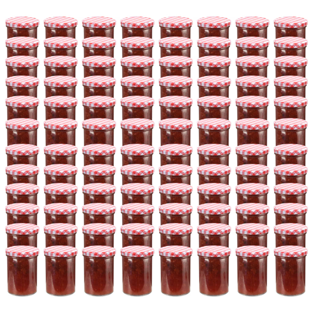 vidaXL Vasi Marmellata in Vetro Coperchio Bianco e Rosso 96 pz 400 ml