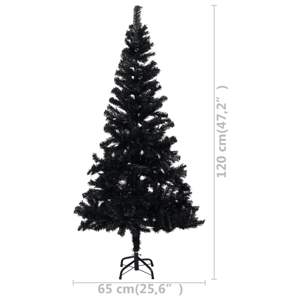 vidaXL Albero di Natale Preilluminato con Palline Nero 120 cm PVC