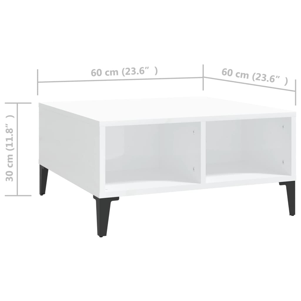 vidaXL Tavolino da Salotto Bianco Lucido 60x60x30 cm Legno Multistrato