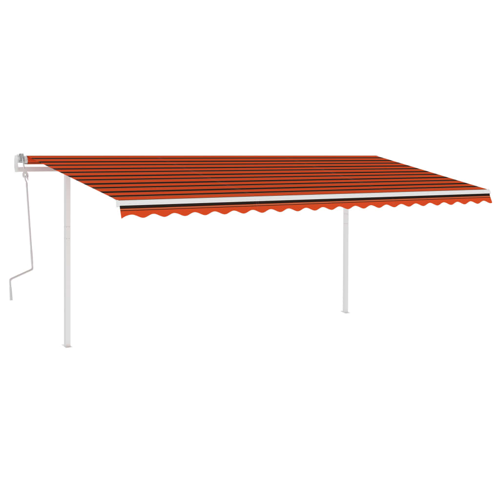 vidaXL Tenda da Sole Retrattile Manuale e Pali 5x3,5 m Arancio Marrone