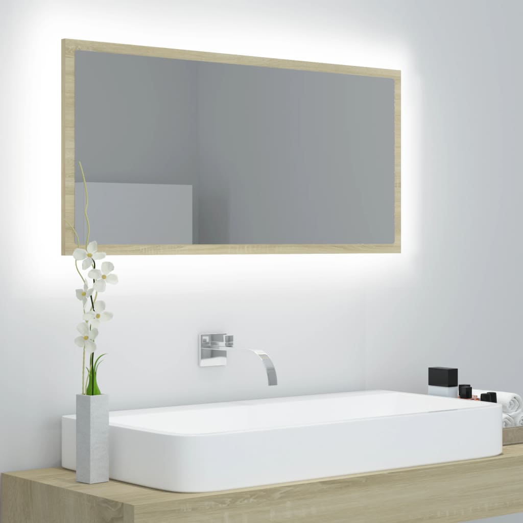 vidaXL Specchio da Bagno LED Rovere Sonoma 90x8,5x37 cm in Truciolato