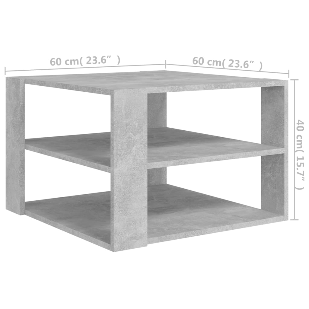 vidaXL Tavolino da Salotto Grigio Cemento 60x60x40cm Legno Multistrato