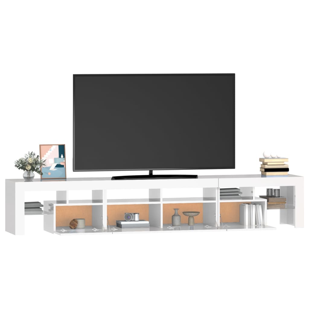 vidaXL Mobile Porta TV con Luci LED Bianco Lucido 230x36,5x40 cm