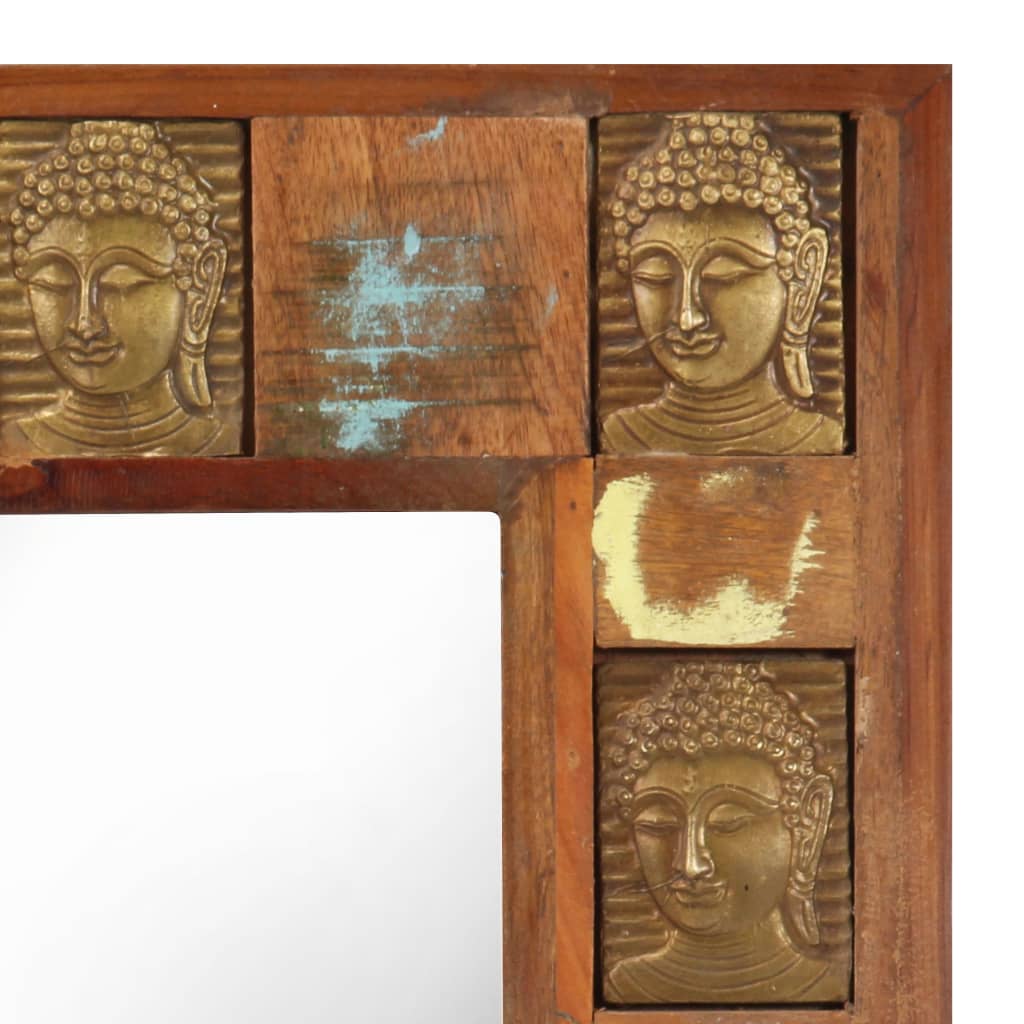 vidaXL Specchio Decorato con Buddha 50x80cm Legno Massello di Recupero