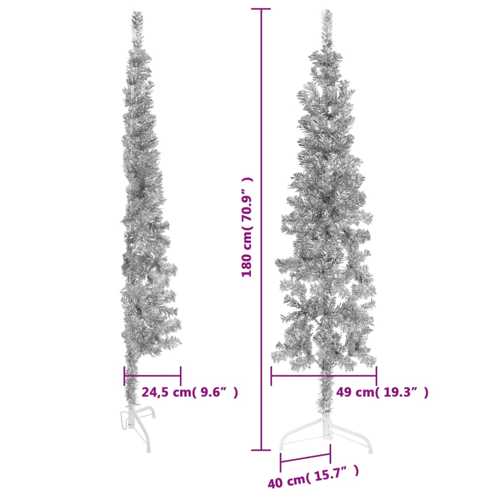vidaXL Albero Natale Artificiale Sottile a Metà Supporto Argento 180cm