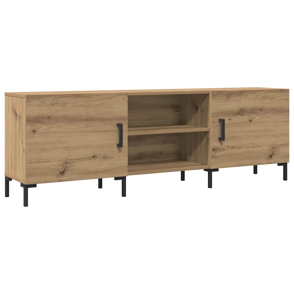 Mobile TV A Parete In Rovere Artigianale 80x31x25.5 Cm - Credenza Con 2 Cassetti, Porta Hi-Fi, Centro Intrattenimento