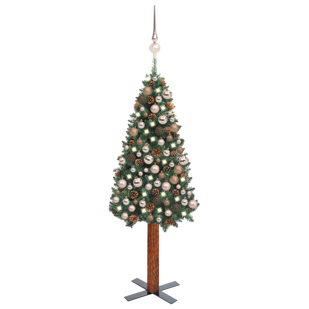 vidaXL Albero di Natale Sottile Preilluminato Palline Verde 180 cm PVC