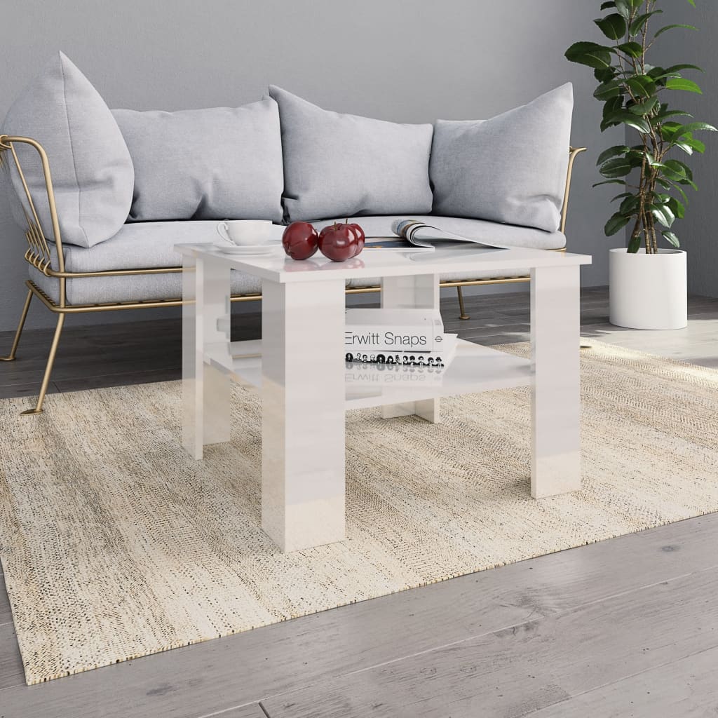 vidaXL Tavolino da Salotto Bianco Lucido 60x60x42 cm Legno Multistrato