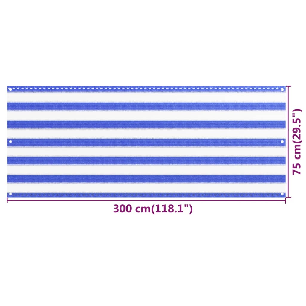 vidaXL Paravento da Balcone Blu e Bianco 75x300 cm in HDPE