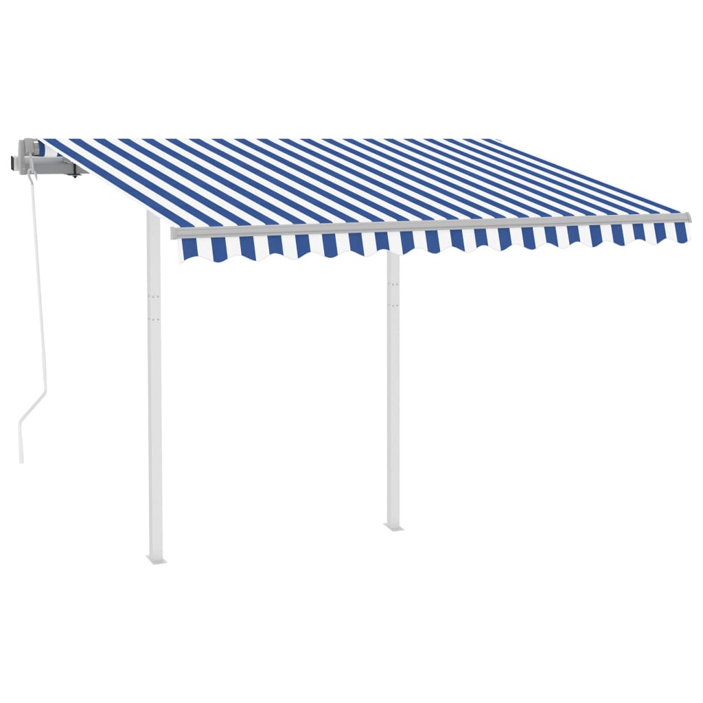 vidaXL Tenda da Sole Retrattile Automatica con Pali 3x2,5m Blu Bianca