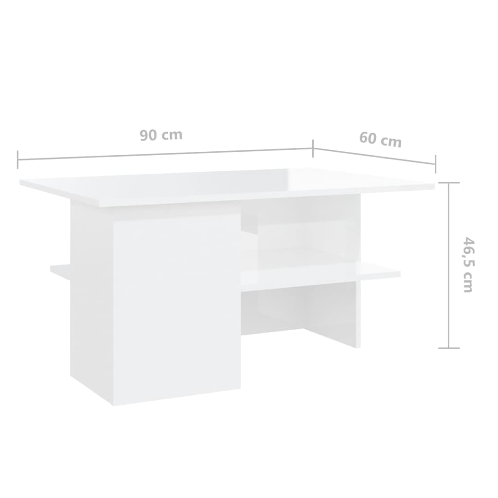 vidaXL Tavolino Salotto Bianco Lucido 90x60x46,5 cm Legno Multistrato