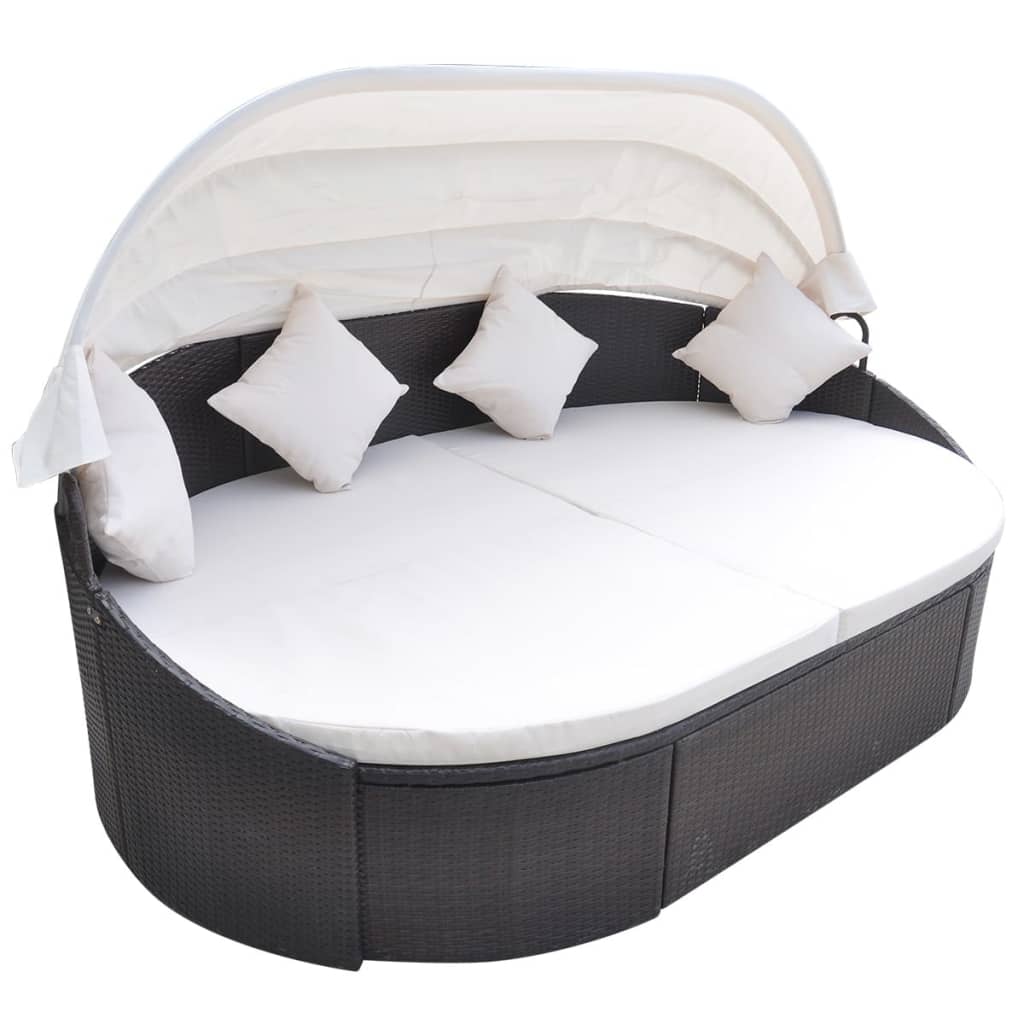 VidaXL Set Lettini Prendisole Pieghevoli 5 Pezzi In Polyrattan Grigio Con Cuscini E Tavolo
