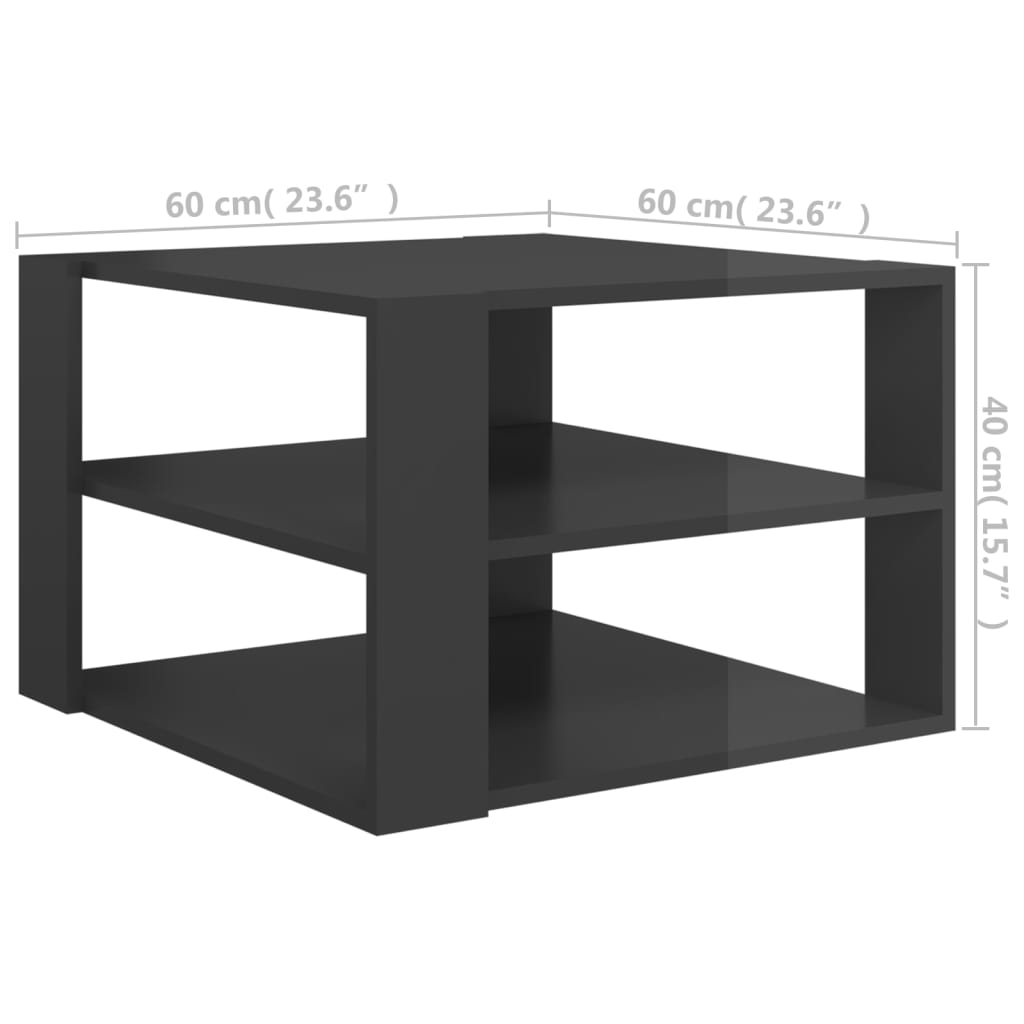 vidaXL Tavolino da Salotto Grigio Lucido 60x60x40 cm Legno Multistrato