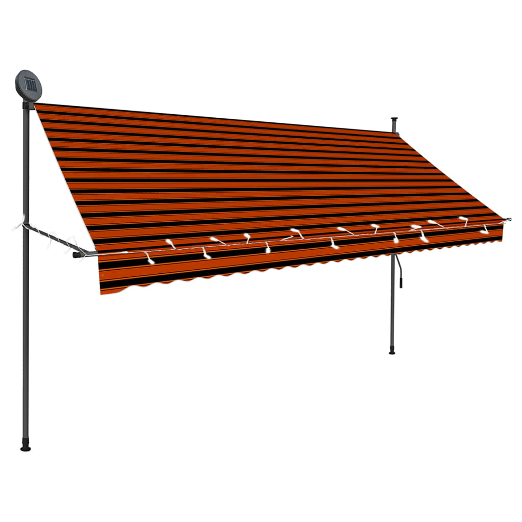 vidaXL Tenda da Sole Retrattile Manuale LED 300 cm Arancione e Marrone