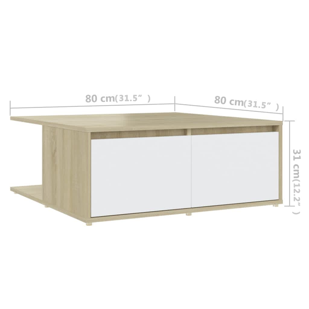 vidaXL Tavolino Salotto Bianco e Rovere Sonoma 80x80x31cm Multistrato
