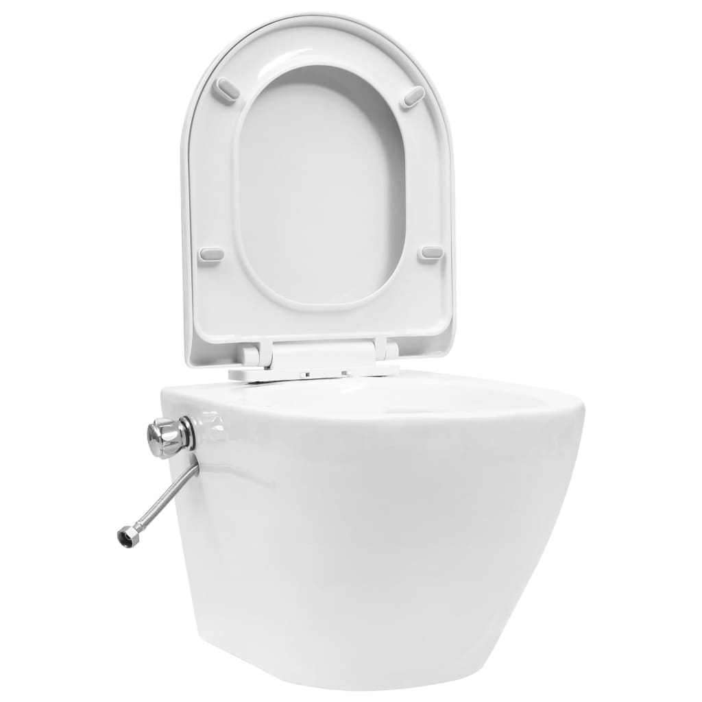 vidaXL Toilette senza Bordo Sospesa con Funzione Bidet Ceramica Bianca