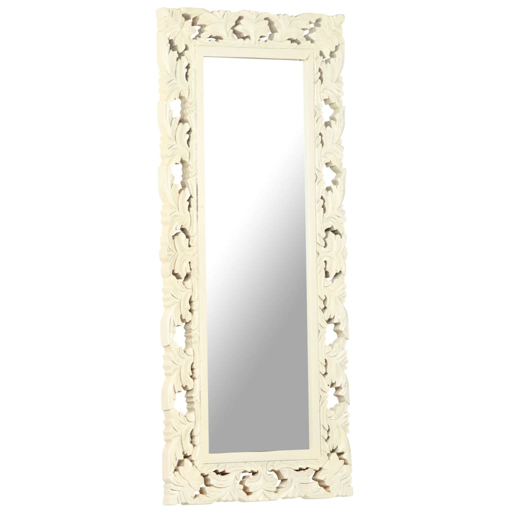 vidaXL Specchio Intagliato a Mano Bianco 110x50cm in Massello di Mango