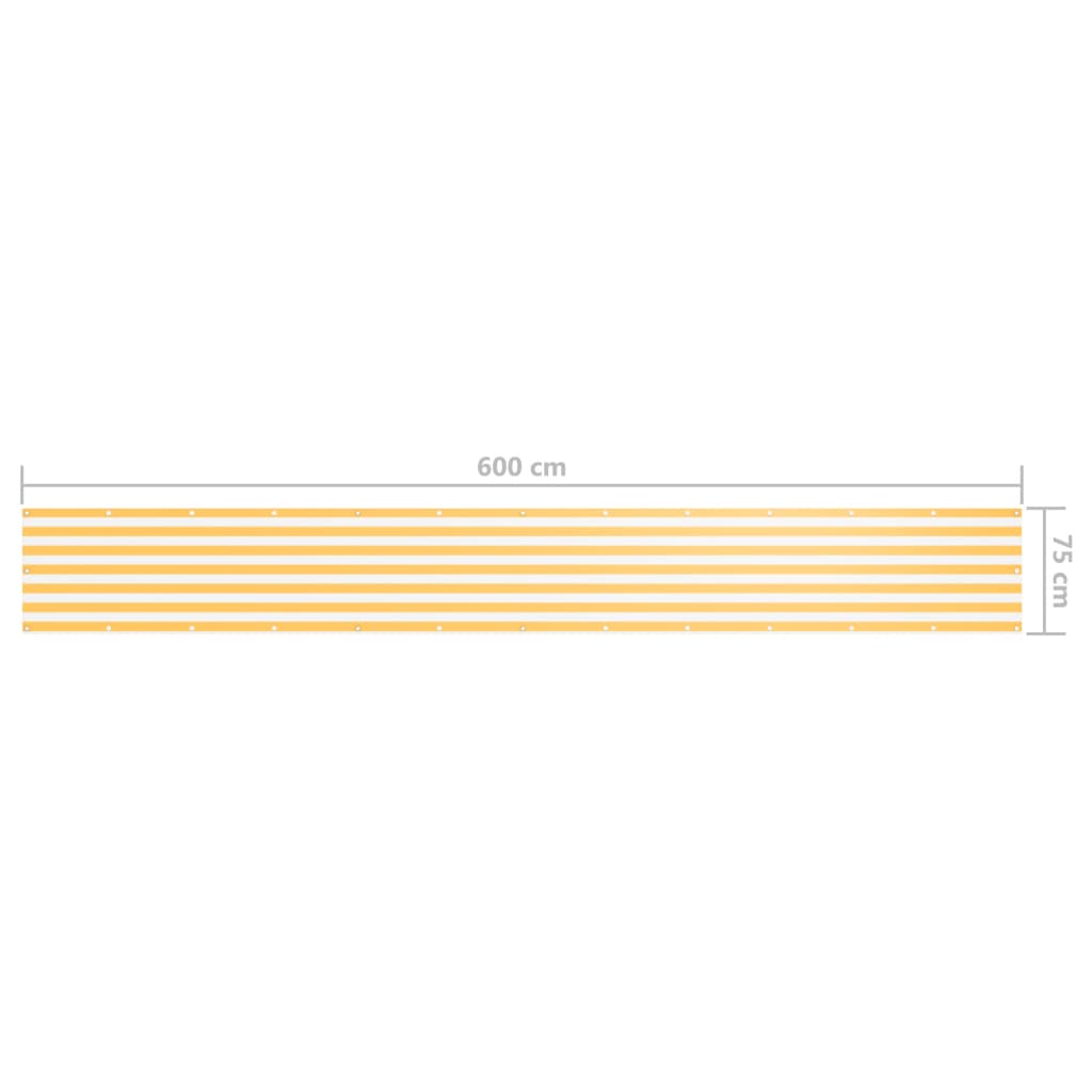 vidaXL Paravento da Balcone Bianco e Giallo 75x600 cm Tessuto Oxford