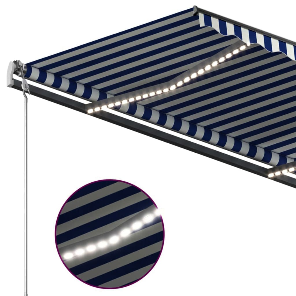 vidaXL Tenda da Sole Retrattile Manuale con LED 4x3 m Blu e Bianca