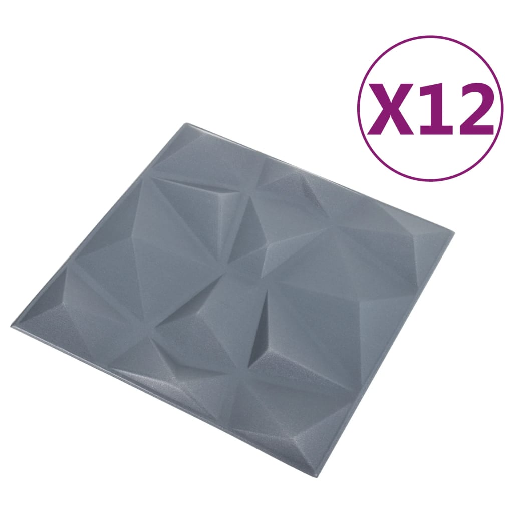 vidaXL Pannelli Murali 3D 12 pz 50x50 cm Grigi a Diamante 3 m²
