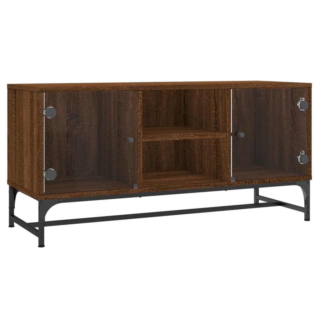 vidaXL Mobile Porta TV con Ante in Vetro Rovere Marrone 68x37x42 cm