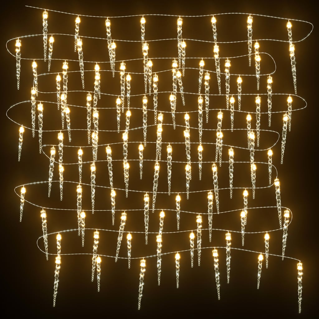 vidaXL Luce Natale a Ghiacciolo 100 LED Bianco Caldo 10 m Acrilico PVC