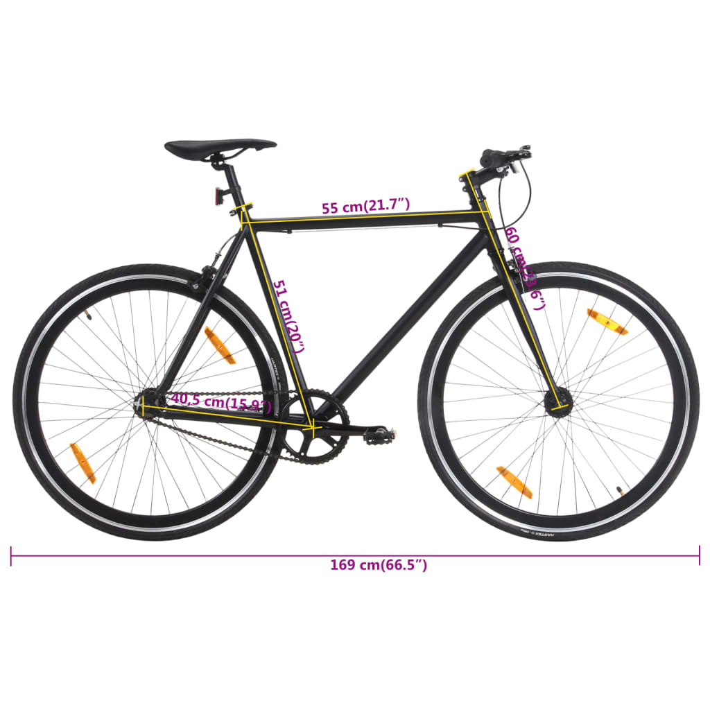 vidaXL Bicicletta a Scatto Fisso Nera 700c 51 cm