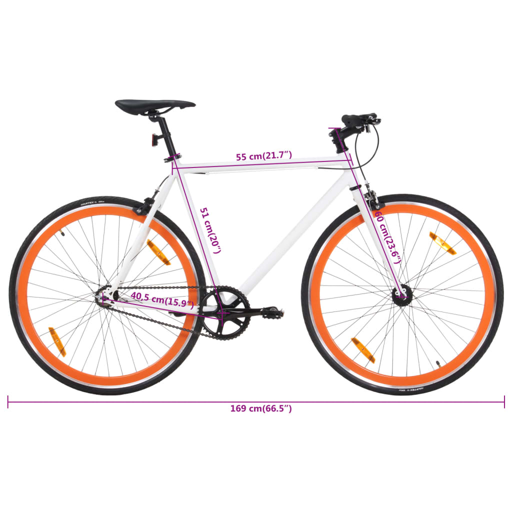 vidaXL Bicicletta a Scatto Fisso Bianca e Arancione 700c 51 cm