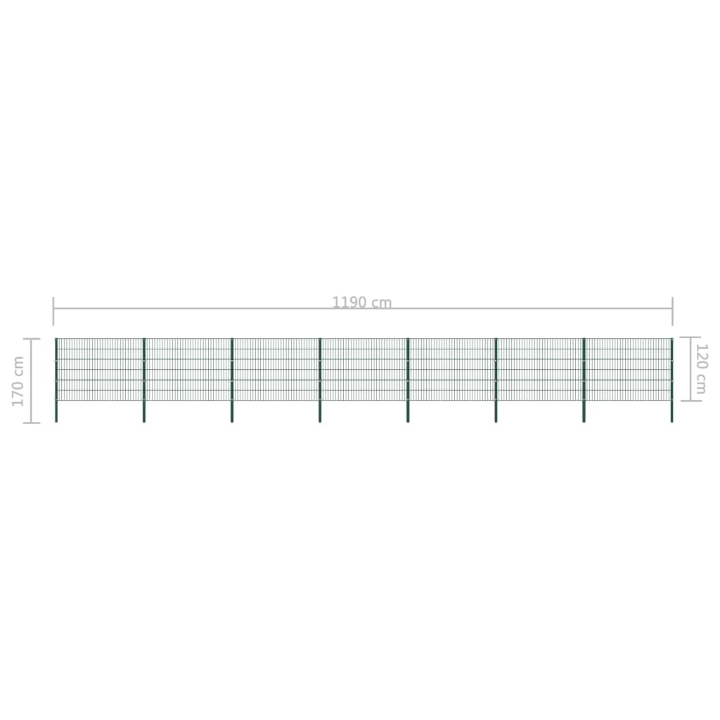 vidaXL Pannello di Recinzione con Pali in Ferro 11,9x1,2 m Verde